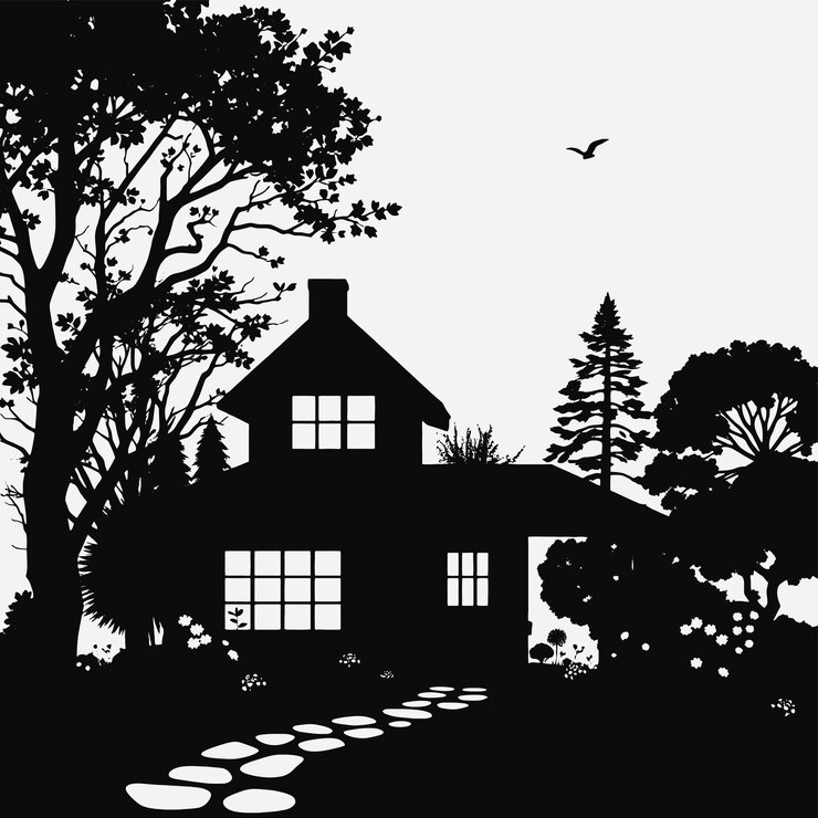 Foto home with nature vektorkunst und illustration home with nature schwarze silhouette-vektorkunst ein