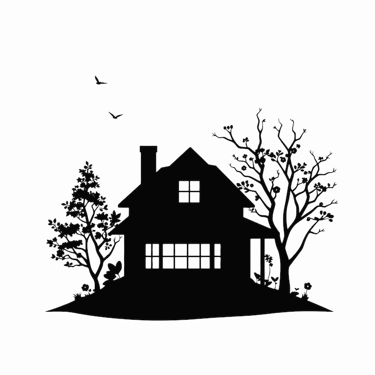 Foto home with nature vektorkunst und illustration home with nature schwarze silhouette-vektorkunst ein