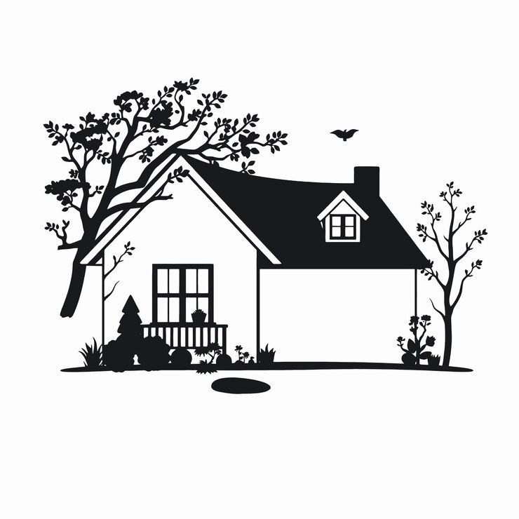 Foto home with nature vektorkunst und illustration home with nature schwarze silhouette-vektorkunst ein