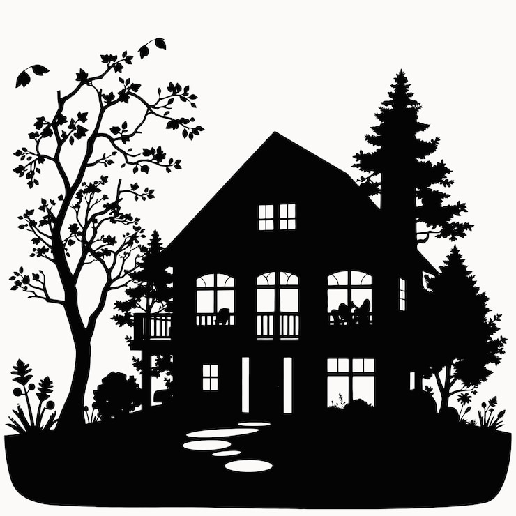 Foto home with nature vektorkunst und illustration home with nature schwarze silhouette-vektorkunst ein