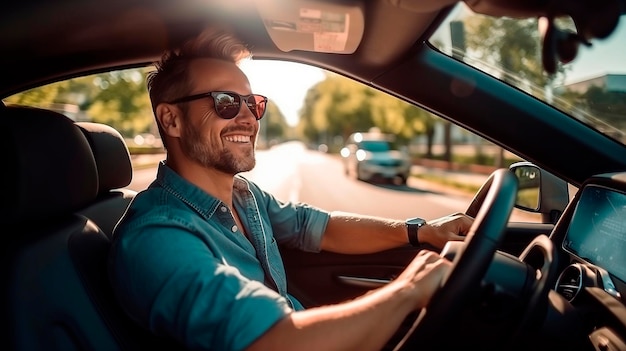 Foto homem a conduzir um carro.