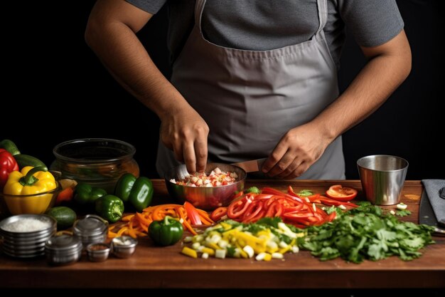 Foto homem a cortar ingredientes para a preparação do curry