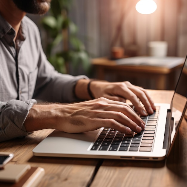 Foto homem a digitar no teclado do portátil de perto