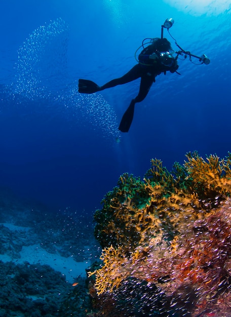 Foto homem a nadar no mar