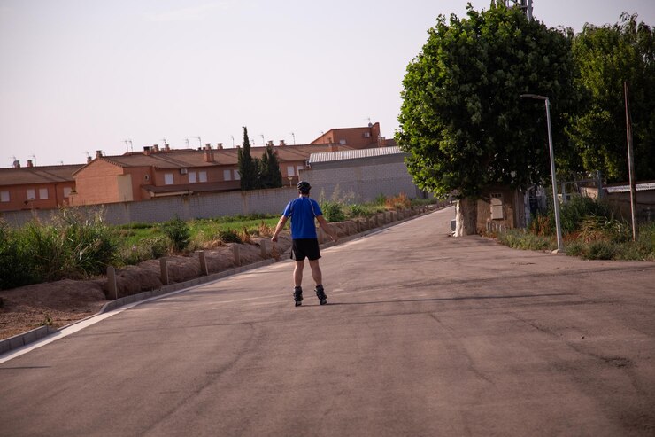 Foto homem a patinar na estrada