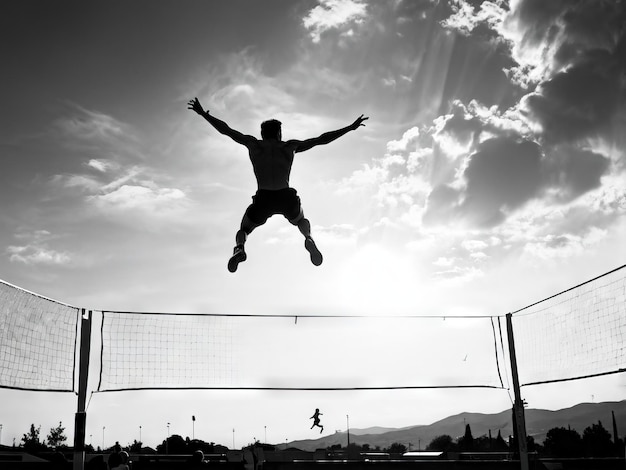 Foto homem a saltar no trampolim homem a saltar no trambolim