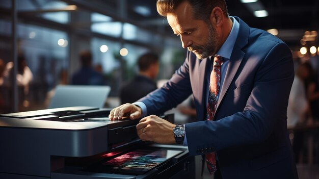 Foto homem a trabalhar com uma impressora