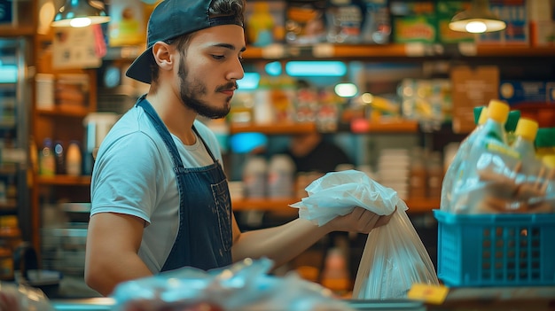 Foto homem a trabalhar numa mercearia.