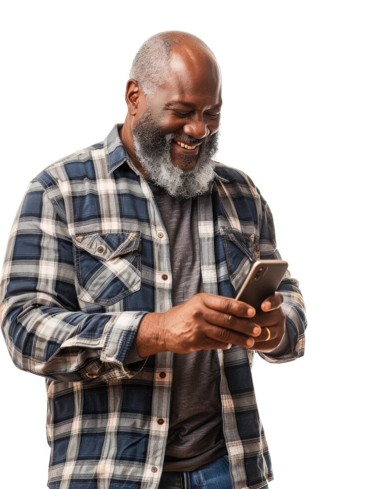 Foto homem a verificar o telemóvel num ambiente casual