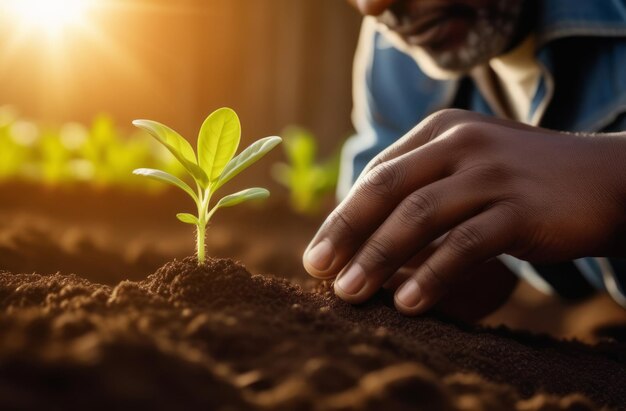 Foto homem africano com o cultivo da planta