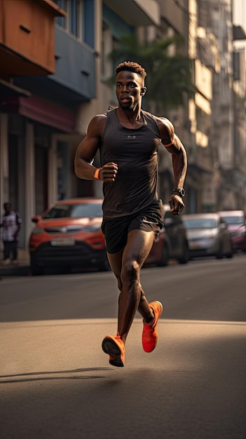 Homem africano correndo na cidade corredor masculino