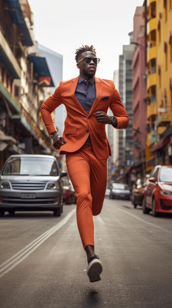 Homem africano correndo na cidade corredor masculino