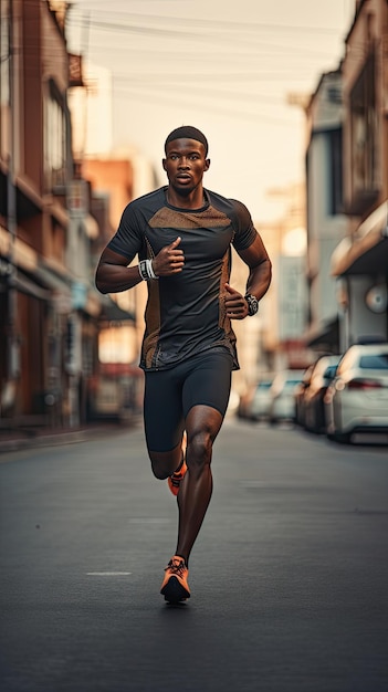 Foto homem africano correndo na cidade corredor masculino