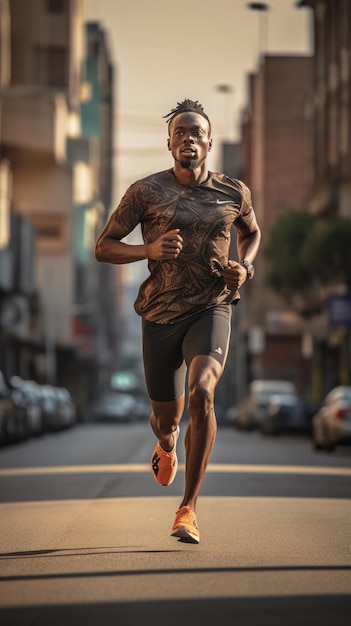 Foto homem africano correndo na cidade corredor masculino