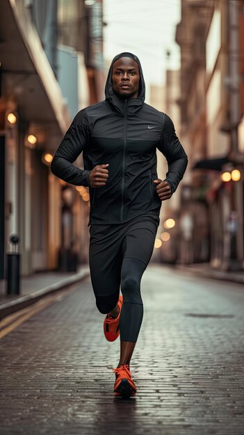 Foto homem africano correndo na cidade corredor masculino