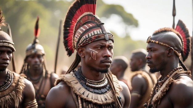 Foto homem africano guerreiros tribais com armadura