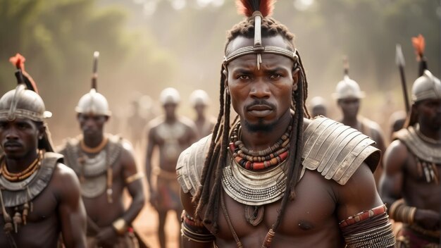 Foto homem africano guerreiros tribais com armadura