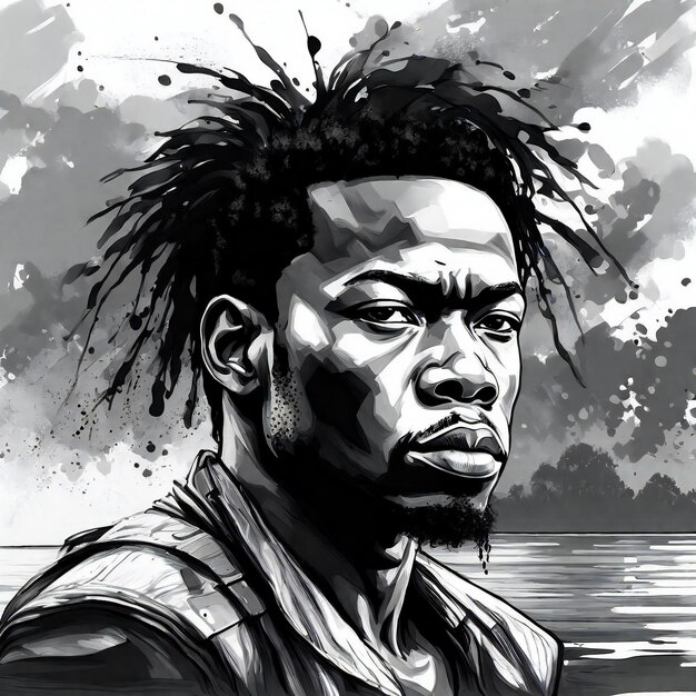 Homem afro-americano com dreadlocks ilustração Grunge