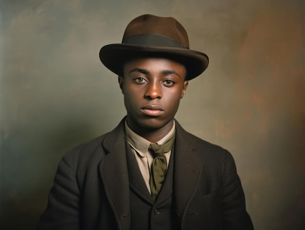 Homem afro-americano do início dos anos 1900, foto antiga colorida