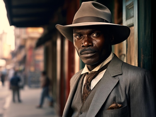 Homem afro-americano do início dos anos 1900, foto antiga colorida