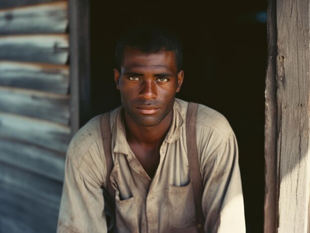 Homem afro-americano do início dos anos 1900, foto antiga colorida