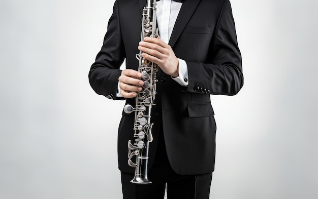 Foto homem agarrando um clarinete isolado em fundo transparente