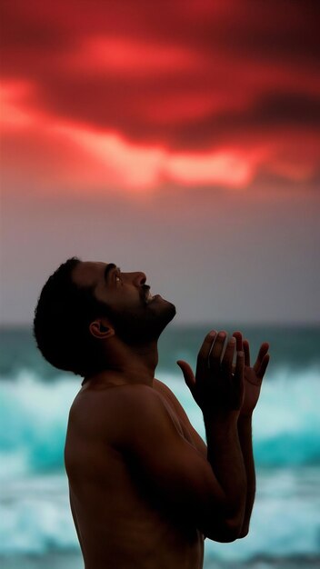 Foto homem aliviado agradecendo a deus olhando para o céu grato