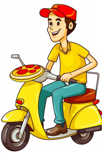 Foto homem andando de ciclomotor com pizza na parte de trás ia generativa