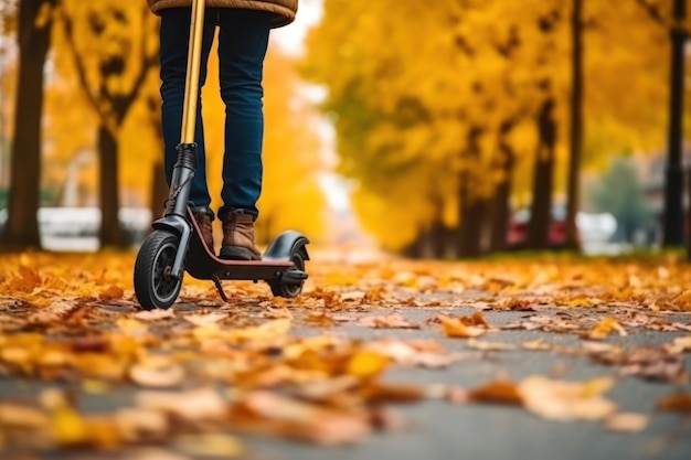 Homem andando de scooter elétrico ao ar livre com IA generativa