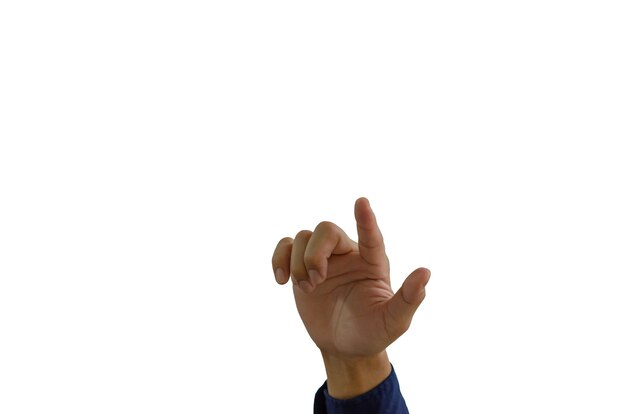 Foto homem apontando a mão em um fundo branco.