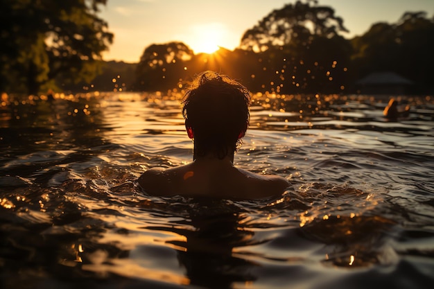 Homem aprendendo a nadar fotografia