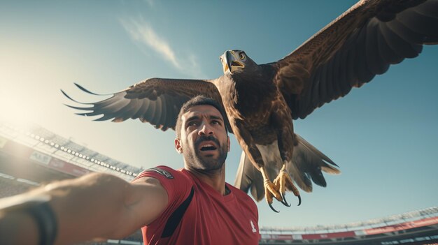 Foto homem árabe com uma águia em um staium