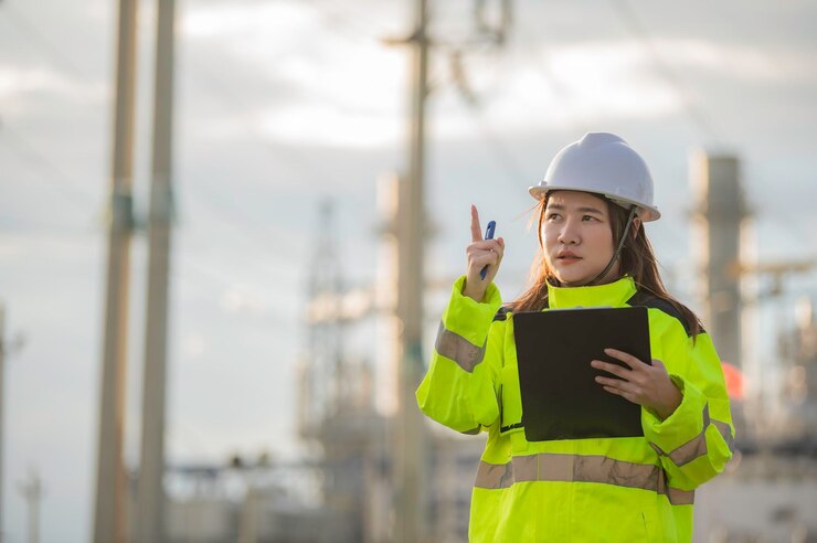 Homem asiático engenheiro petroquímico trabalhando em refinaria de petróleo e gás fábrica de indústria de plantas trabalhador do povo homem engenheiro controle de trabalho em usina de energia indústria de fabricação