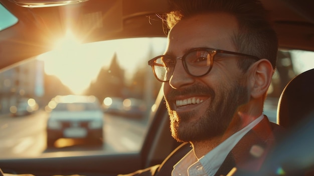 Foto homem atraente, elegante, feliz, com um bom carro.