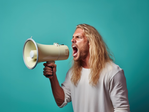 Homem australiano em protesto com megafone