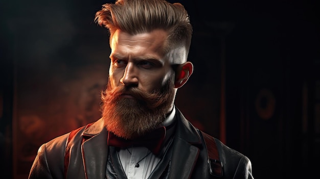 Homem barbeiro profissional com penteado e barba
