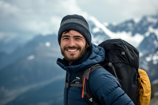 Foto homem barbudo com mochila