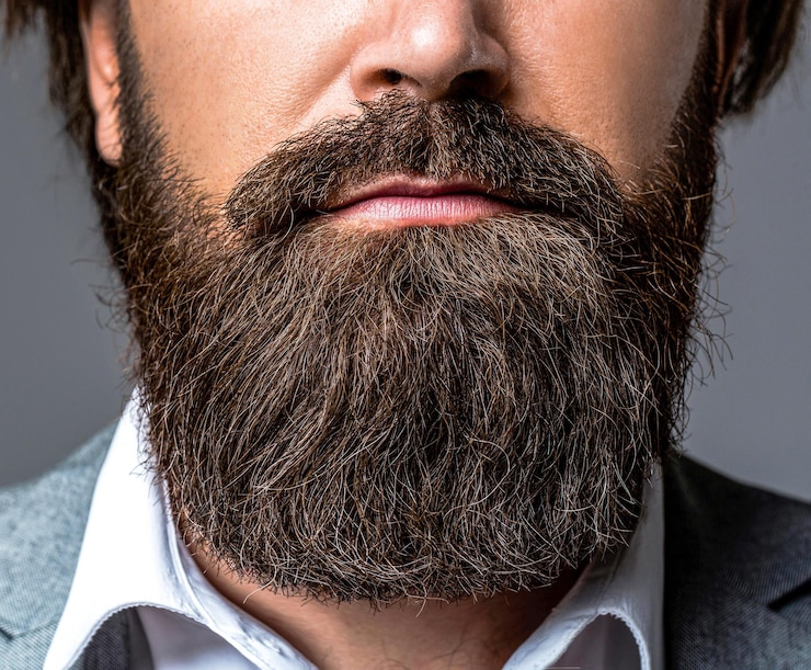 Foto homem barbudo em close-up a barba é o seu estilo close-up de homem barbudo homem com bigode em crescimento barba perfeita close-up do homem barbudo close-up da barba bonita hipster homem elegante