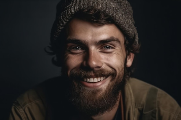 Homem barbudo sorridente olhando para a câmera