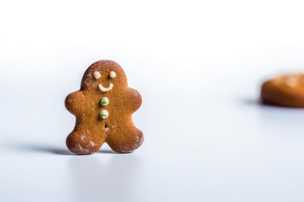 Homem-biscoito adoravelmente vestido em um pano de fundo branco em branco