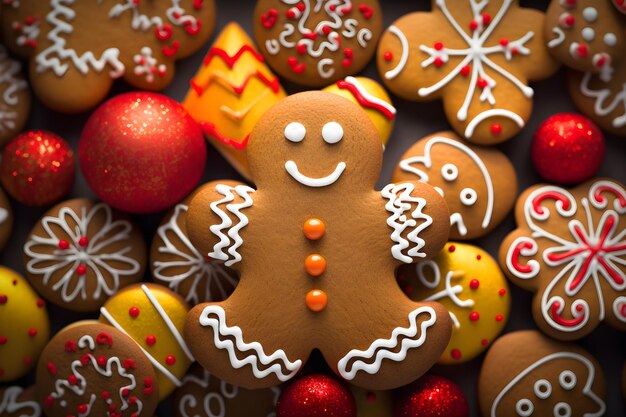 Homem-biscoito em fundo festivo de Natal brilhante