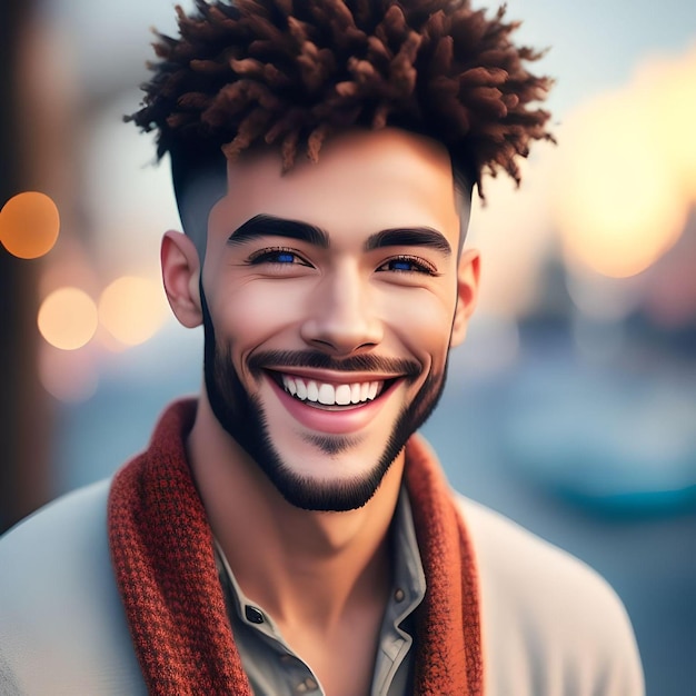 Homem bonito com penteado afro com cabelo facial e um lenço Ilustração digital