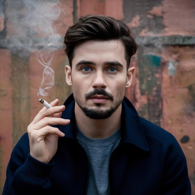 Foto homem bonito com um cigarro.