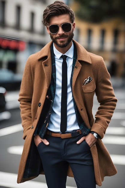homem bonito de jaqueta de inverno posando na rua