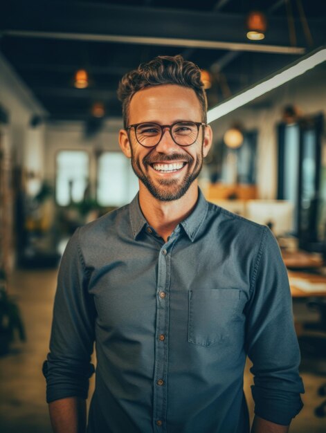 Homem bonito e bem-sucedido confiante, sorrindo e parecendo determinado