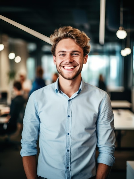 Homem bonito e bem-sucedido confiante, sorrindo e parecendo determinado