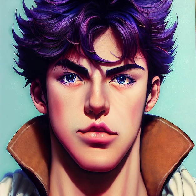 Homem bonito retrato anime ou ilustração de estilo mangá