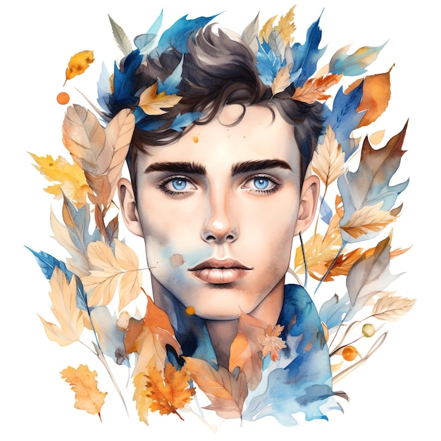 Homem Bonito Retrato Aquarela Clipart