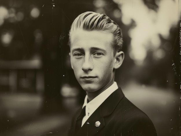 Homem branco adolescente fotorrealista com cabelo loiro liso ilustração vintage