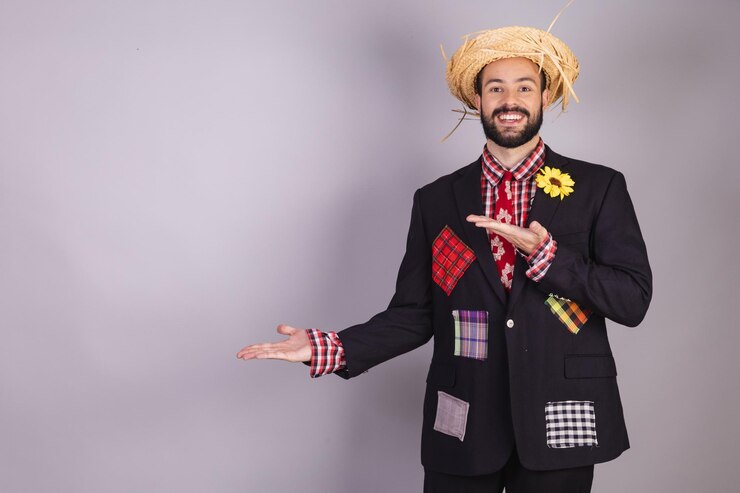 Foto homem brasileiro vestindo roupas típicas da festa junina arraial festa de sao joao